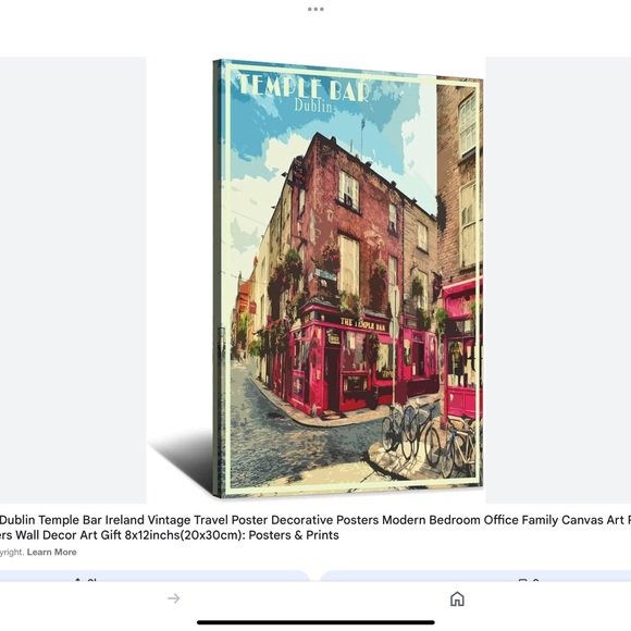 Art Canvas Temple Bar Dublin Art Deco Poster Vintage-Style Ink Print Frameless - Picture 1 of 1